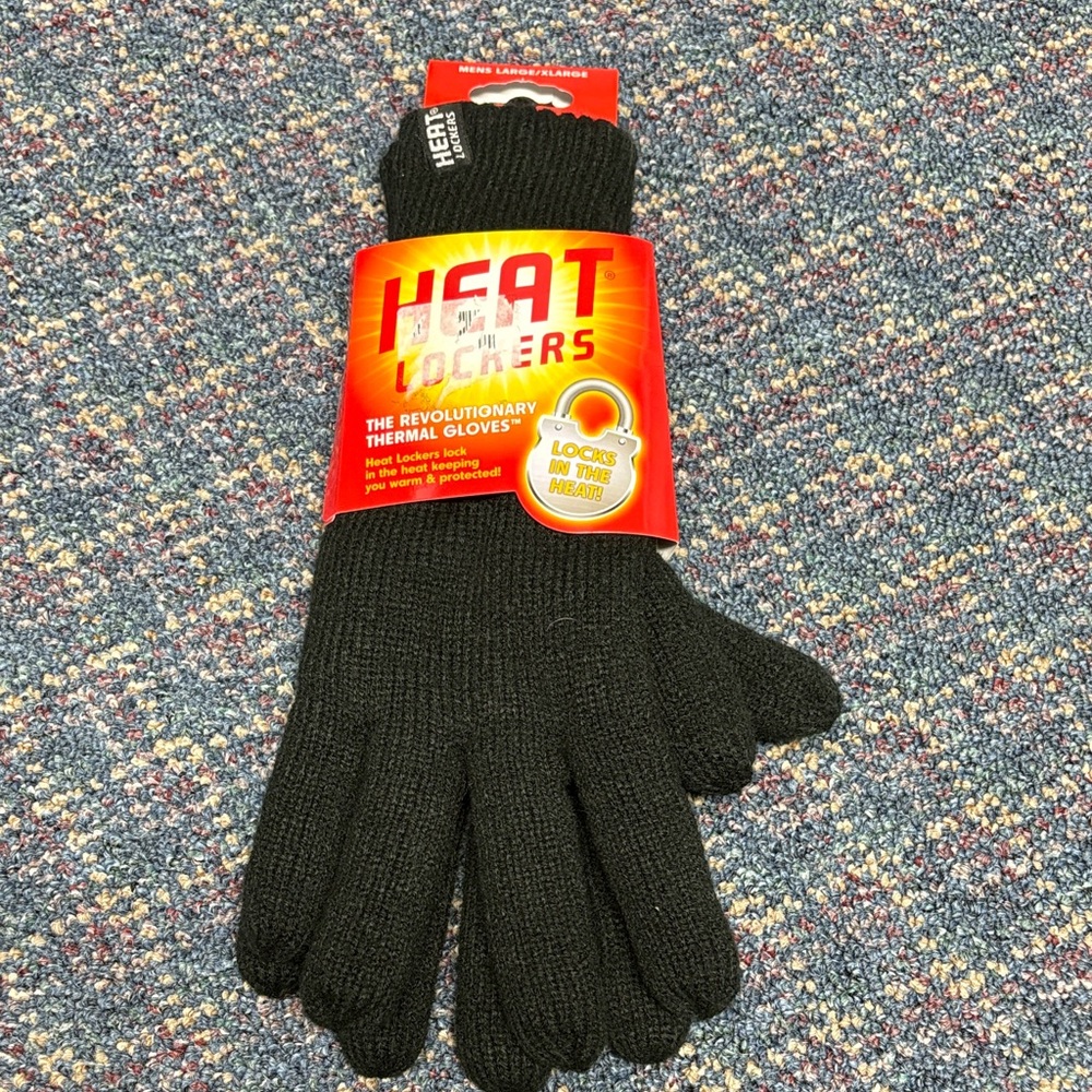 New Heat Lockers men’s black thermal gloves size large/x-large